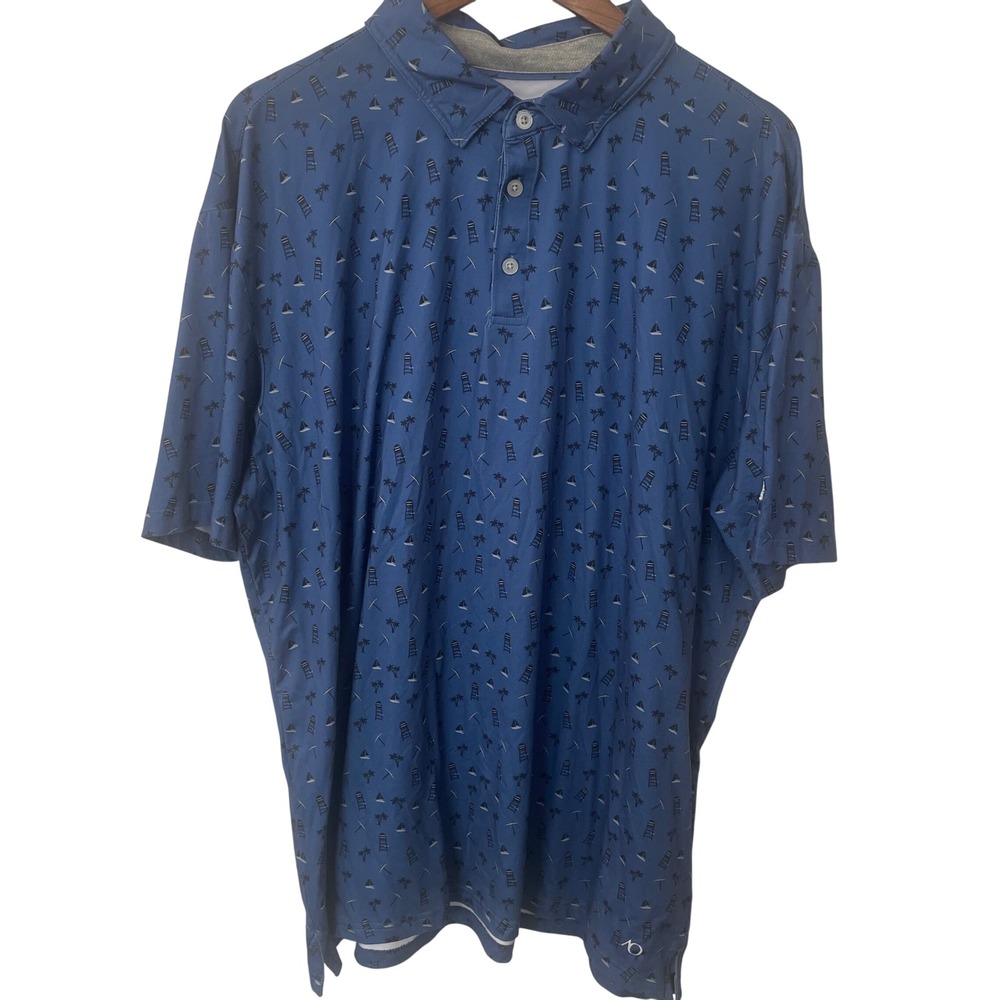 AndersonOrd Mens XXL Blue Beach Print Performance Golf Polo Athletic, Athleisure